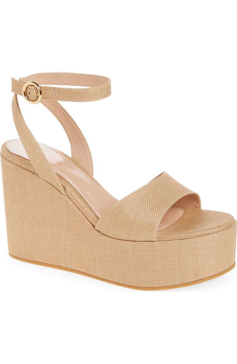Gianvito Rossi Ankle Strap Wedge Sandal, Main, color, Lino