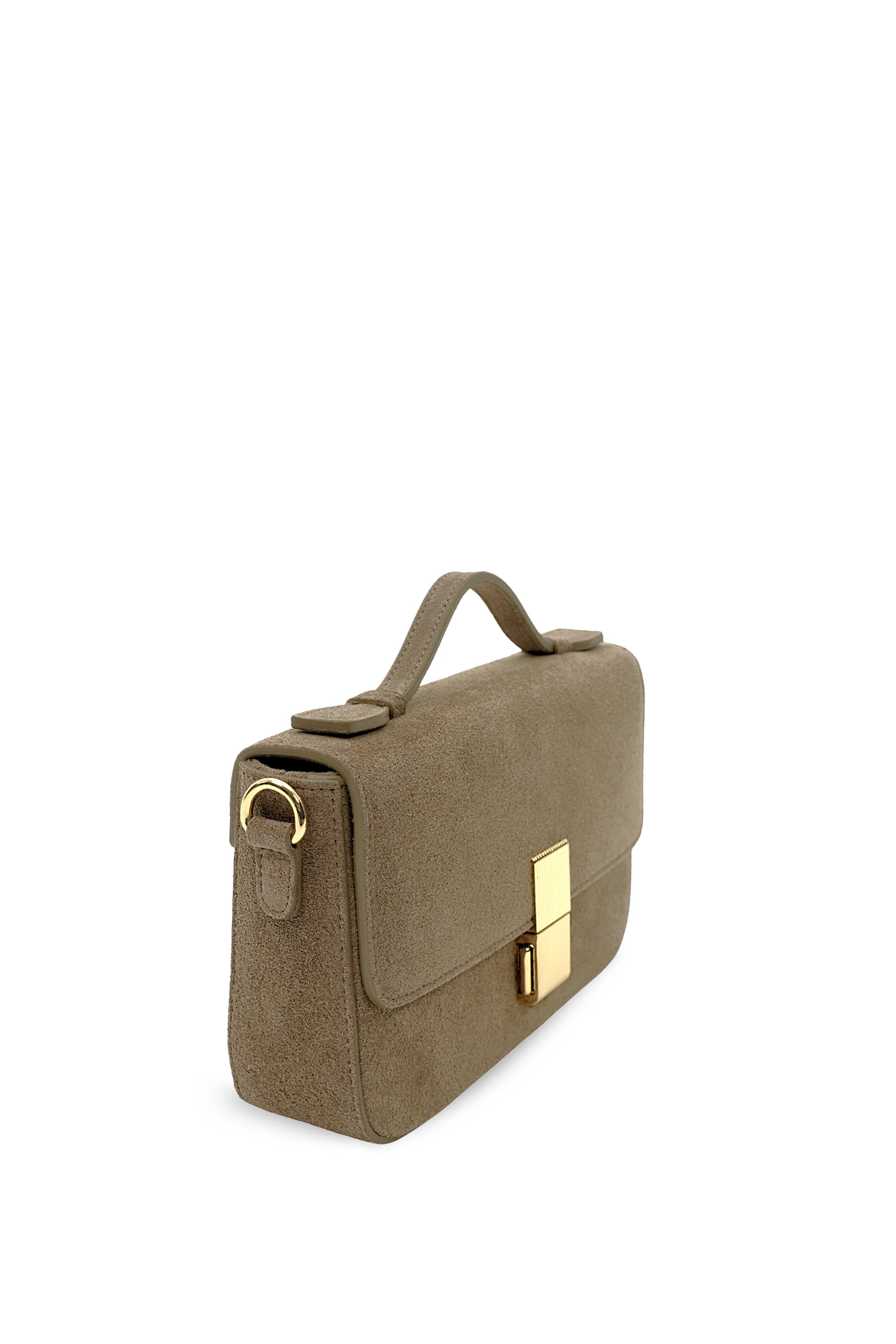 The Flora Top Handle Suede Bag, Alternate, color, Mink