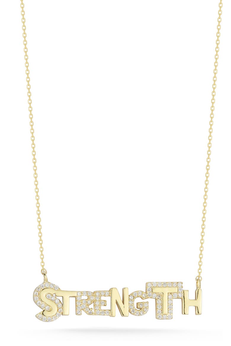 CZ 'Strength' Pendant Necklace, Main, color, GOLD