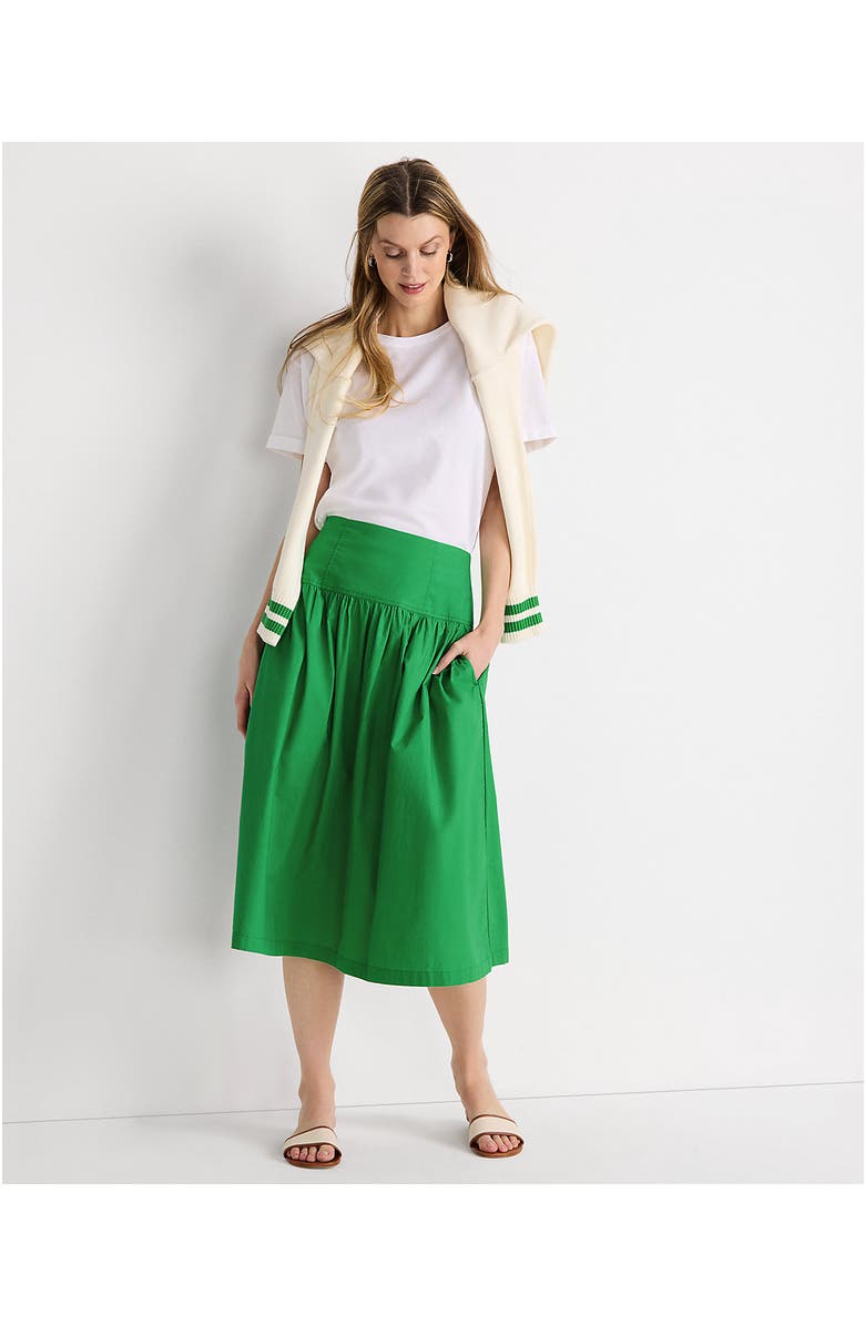 Lands' End Poplin Drop Waist Midi Skirt, Alternate, color, Vibrant Clover