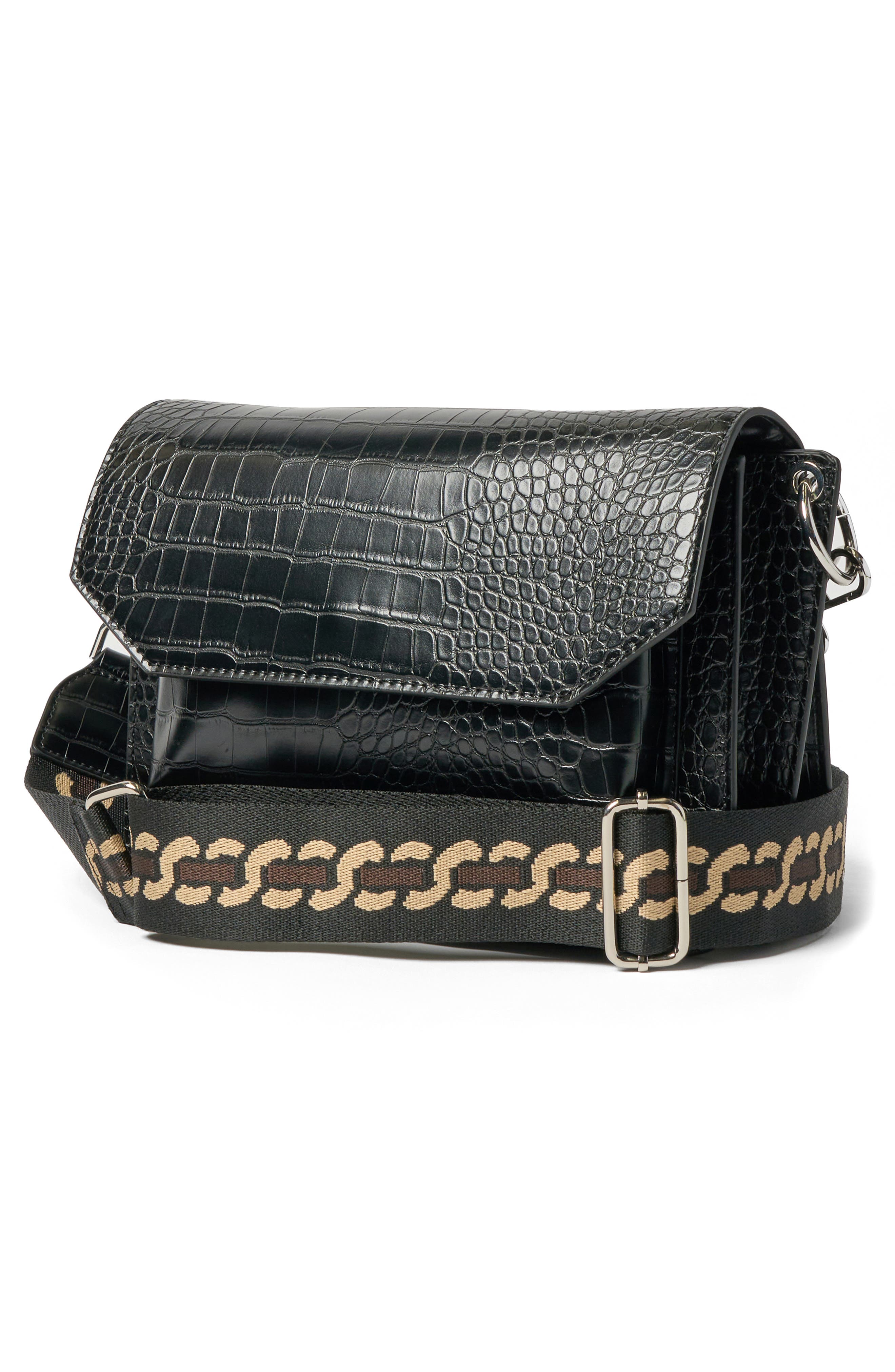 Urban Originals Au Revoir Croc Embossed Vegan Leather Crossbody Bag, Alternate, color, Black