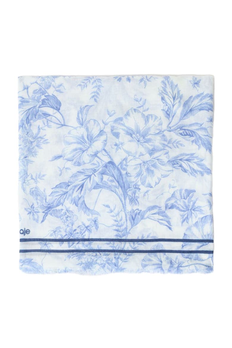 Floral print wool blend shawl, Main, color, White/blue