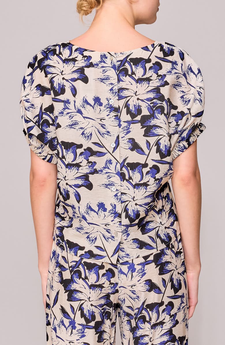 MELLODAY Floral Print Short Sleeve Top, Alternate, color, Navy Ivory