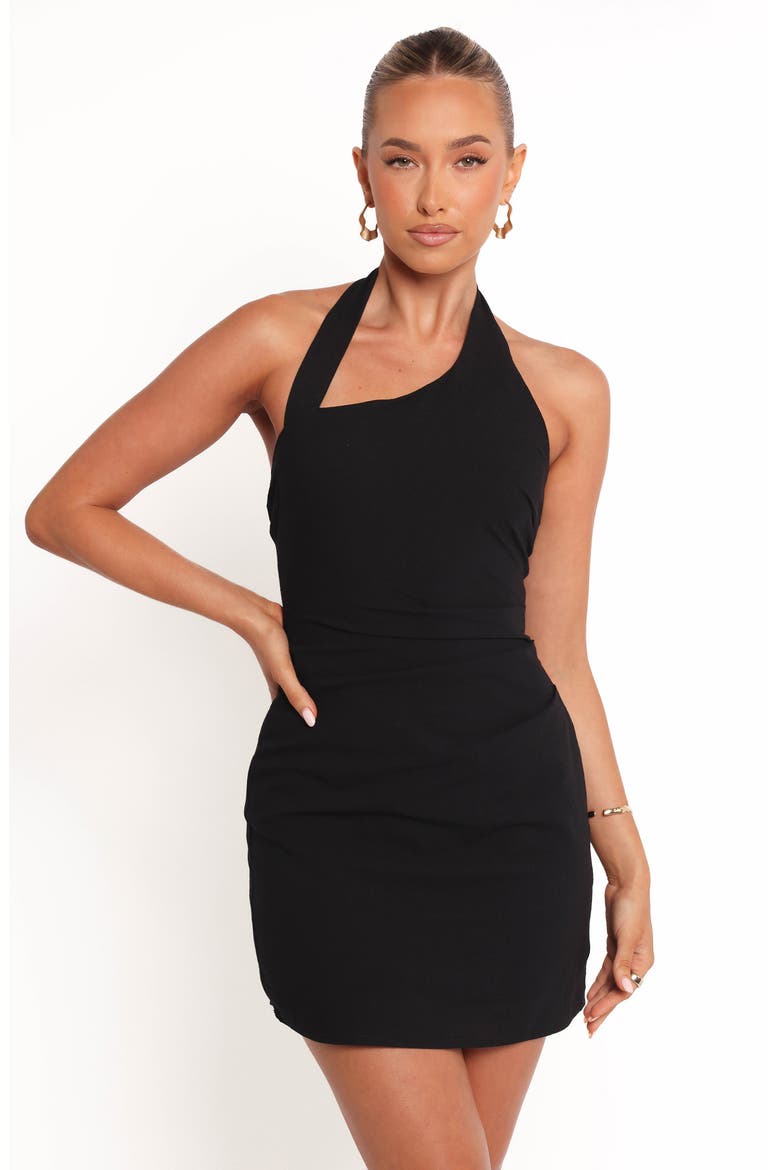 Cass Asymmetric Cotton Halter Minidress, Alternate, color, BLACK