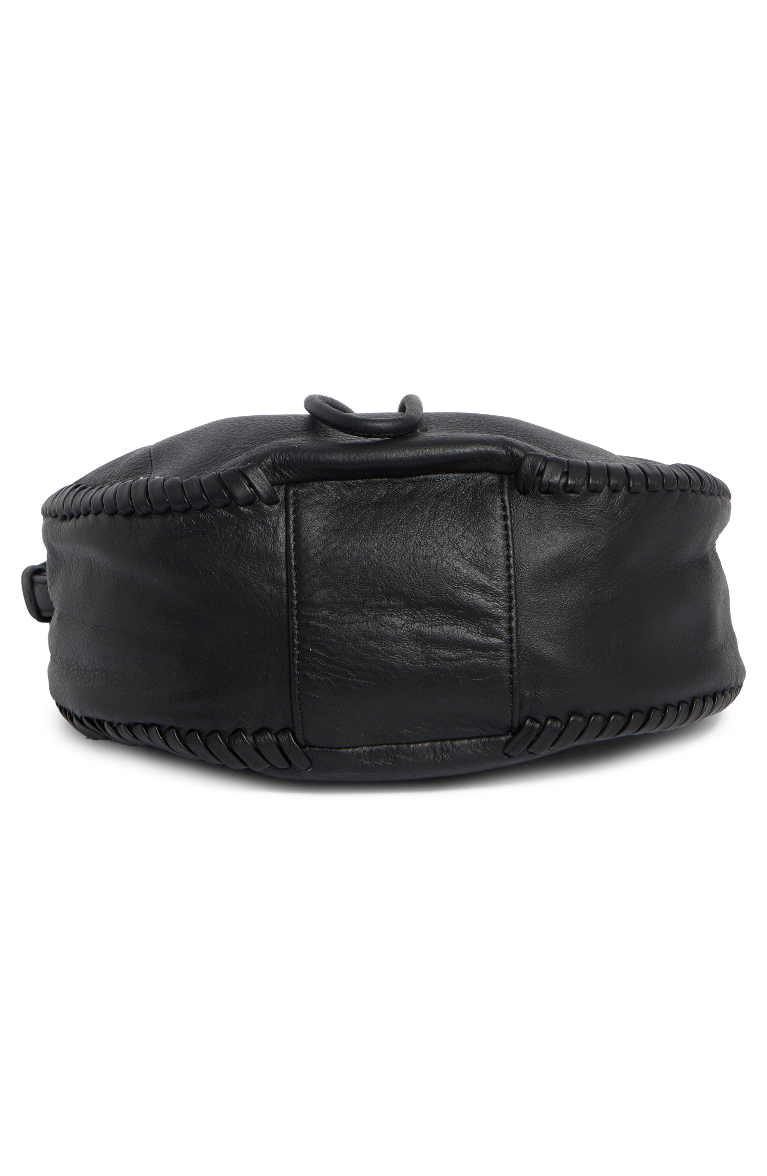 Whipstitched Leather Drawstring Bucket Bag, Alternate, color, BLACK