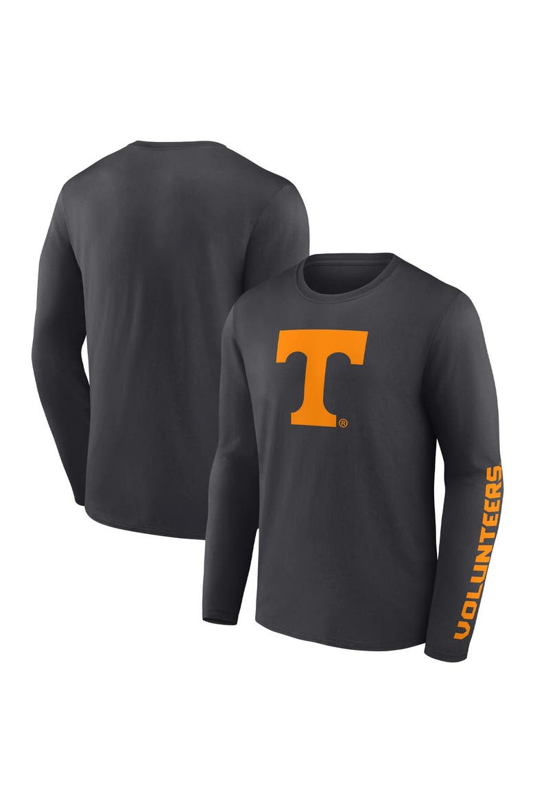 Men's Fanatics Branded Heathered Charcoal Tennessee Volunteers Double Time 2-Hit Long Sleeve T-Shirt, Main, color, Heather Charcoal