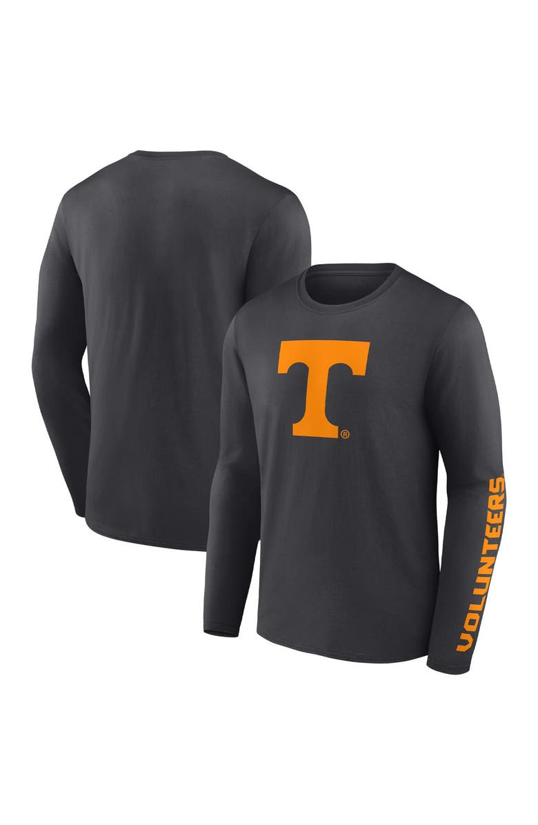 FANATICS Men's Fanatics Branded Heathered Charcoal Tennessee Volunteers Double Time 2-Hit Long Sleeve T-Shirt, Main, color,