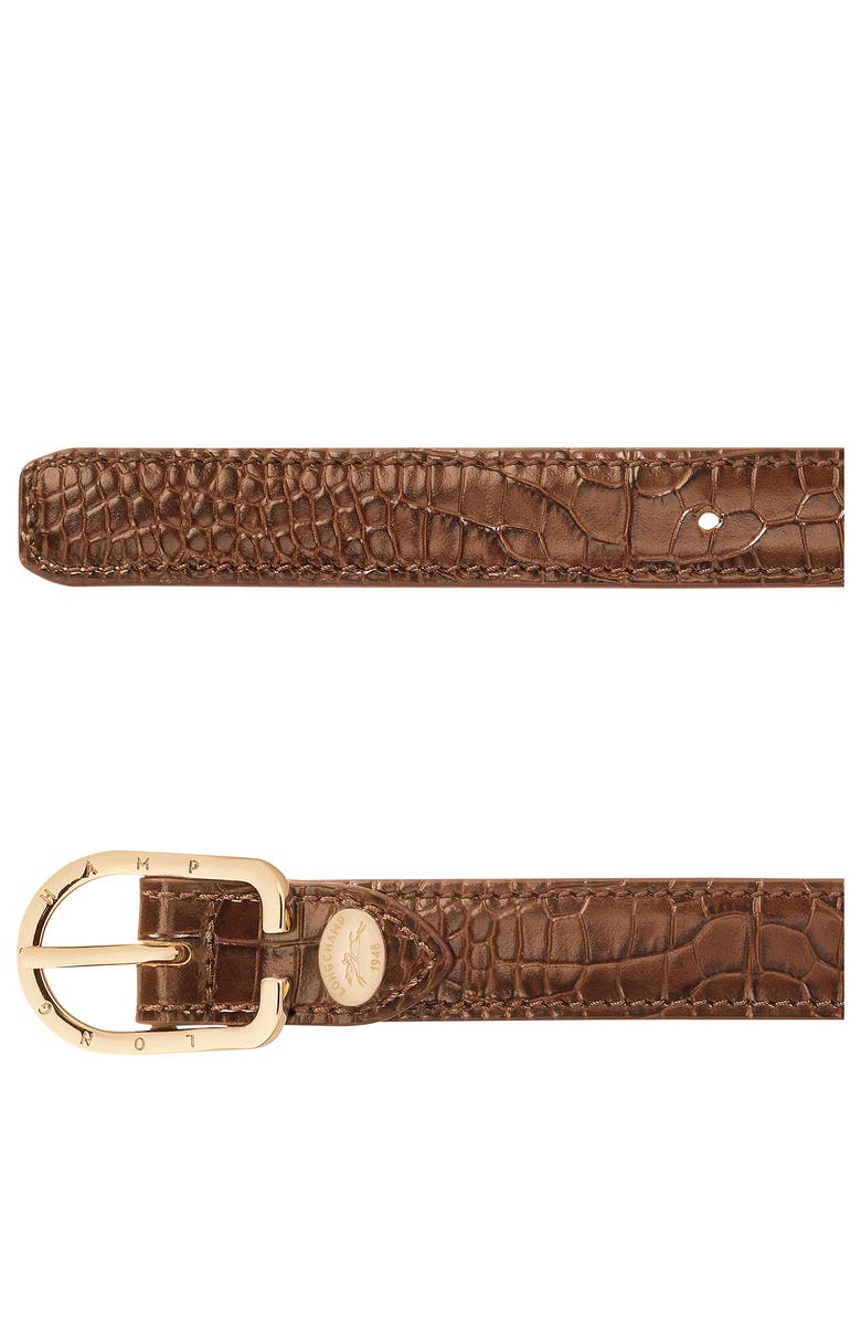 Longchamp Archive Croc Print Leather Belt, Alternate, color, Chocolate