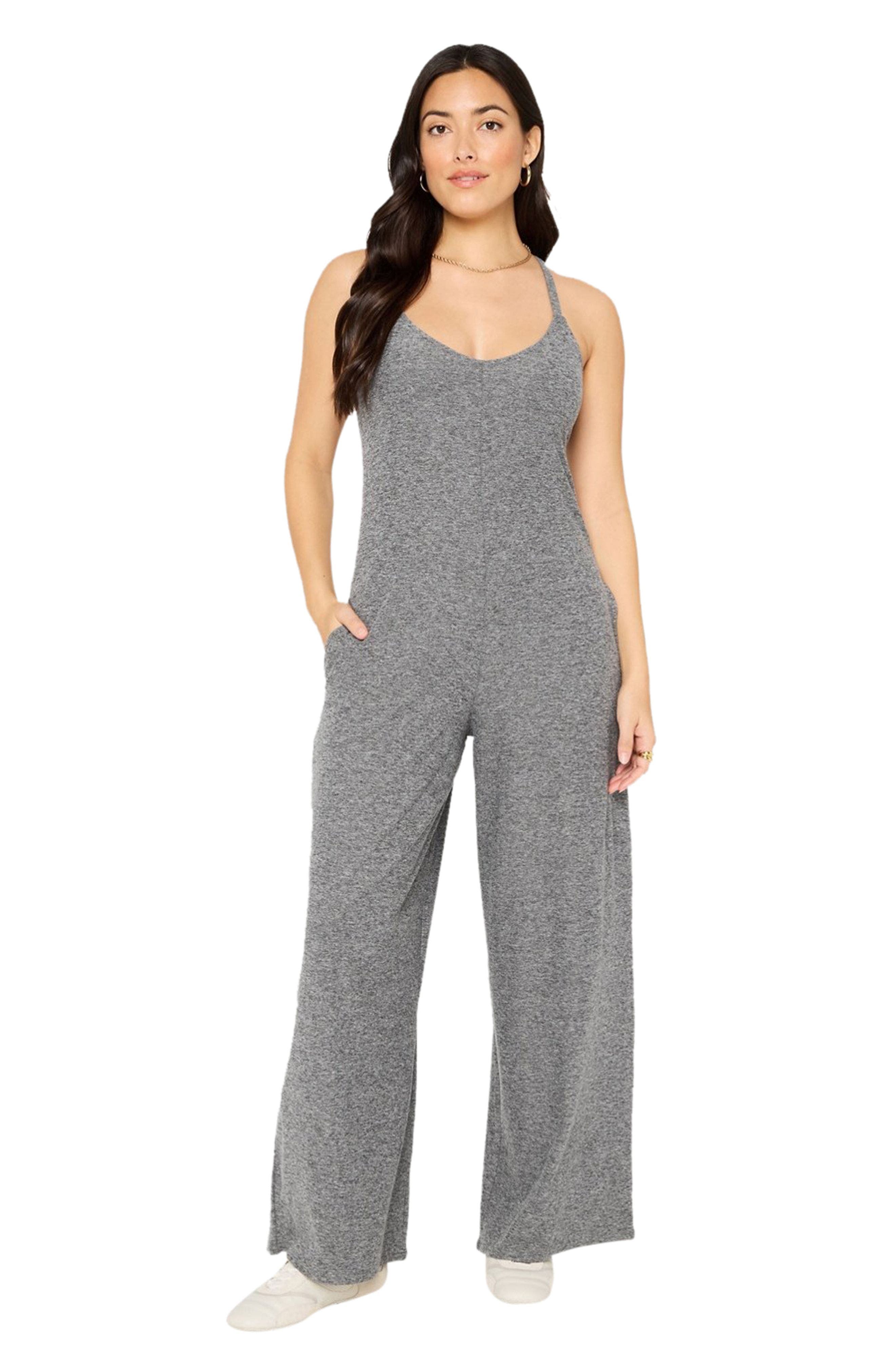 Fabletics Cloud Jersey Wide Leg Jumpsuit in Charcoal Grey Heather 