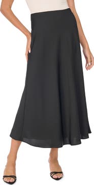 CeCe Bias Cut Satin Midi Skirt