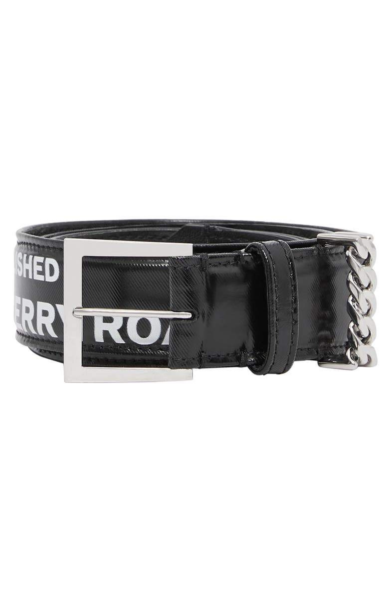 Burberry Chain Detail Horseferry Print Coated Canvas Belt, Main, color, 