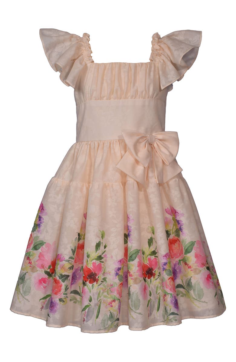 Iris & Ivy Kids' Flutter Sleeve Border Dress, Main, color, Yellow