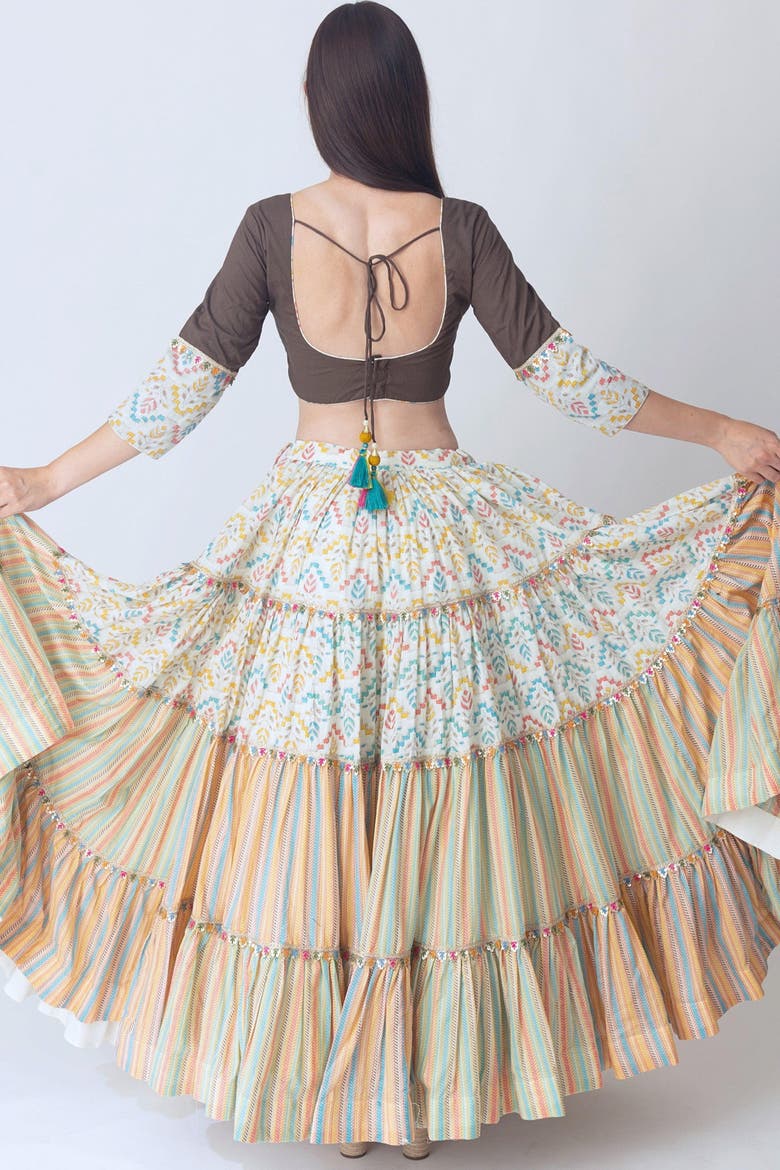 Zelda Tiered Chaniya Choli Set, Alternate, color, Beige
