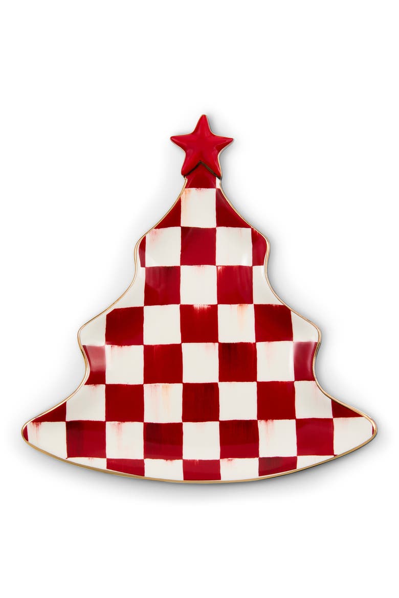 Cherry Check Christmas Tree Trinket Tray, Main, color, RED