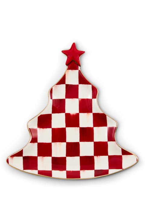 Cherry Check Christmas Tree Trinket Tray