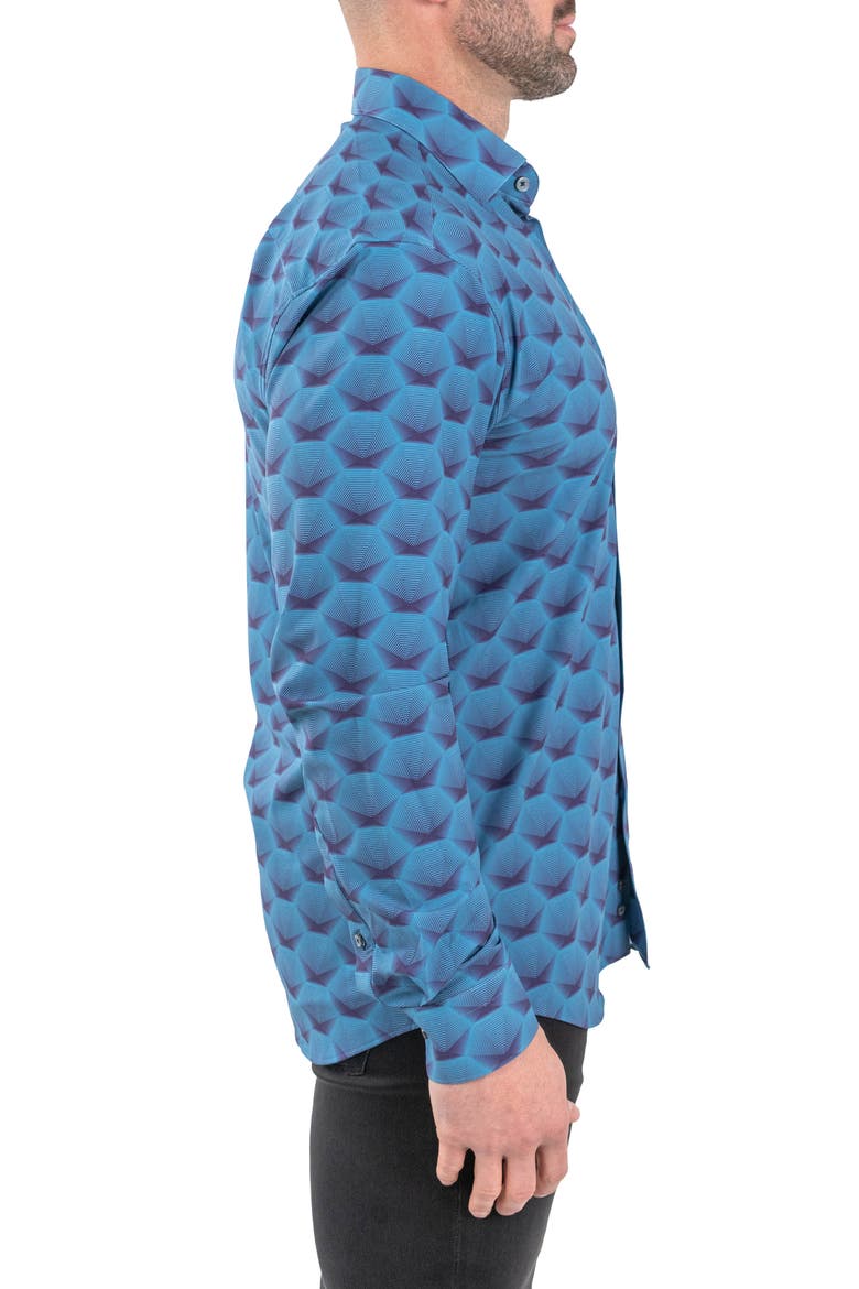 Einstein Stretch Horizon Button-Up Shirt, Alternate, color, BLUE