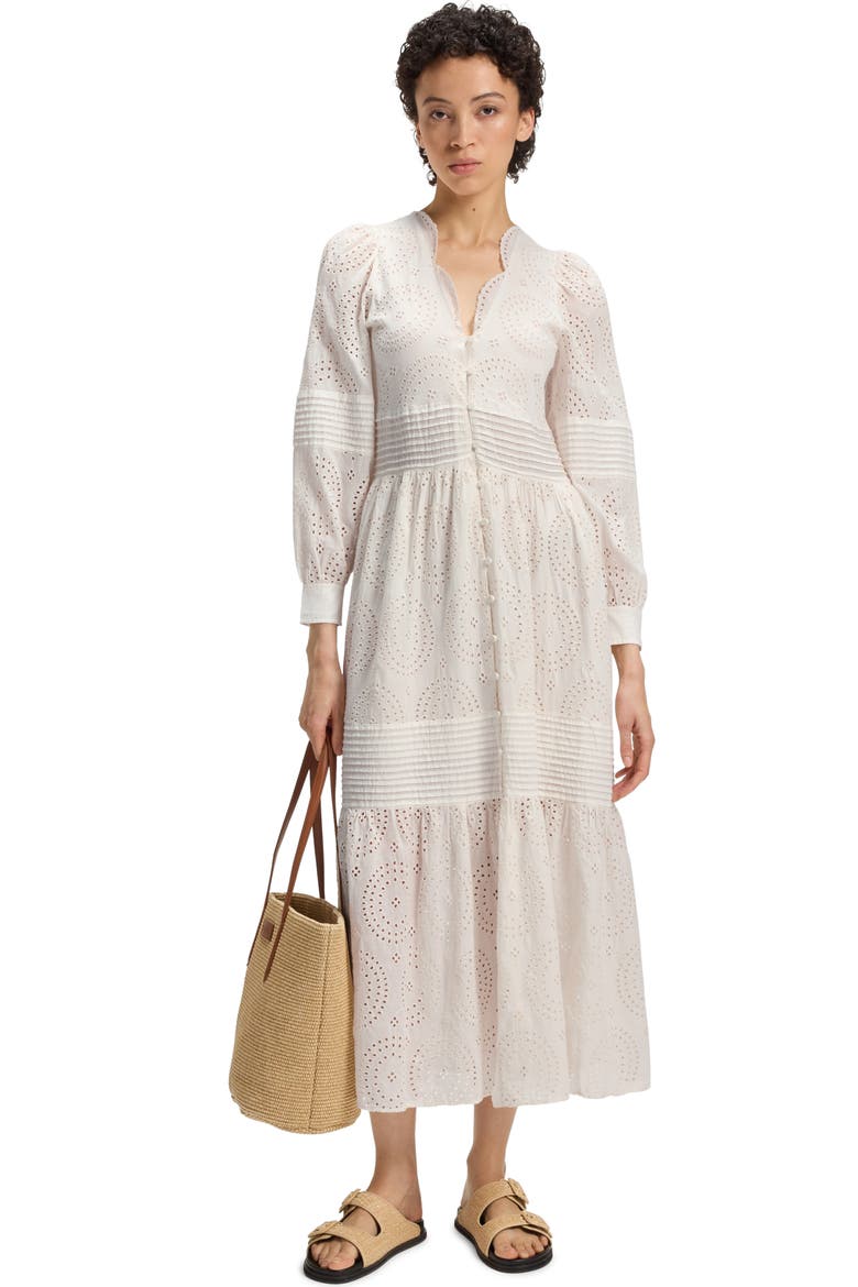 Dabrody Long Sleeve Eyelet Midi Dress, Alternate, color, OPEN WHT