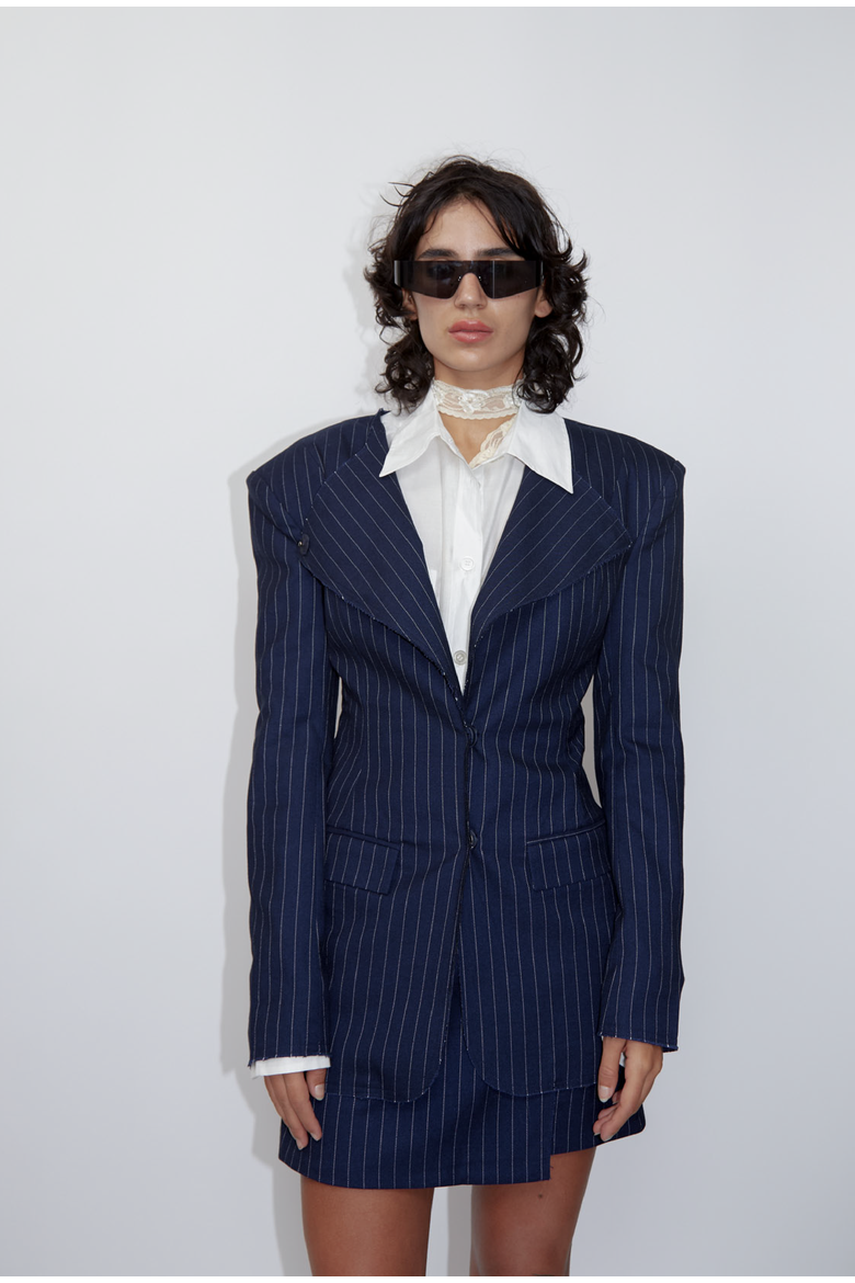 Pinstripe Suit Jacket, Alternate, color, Navy