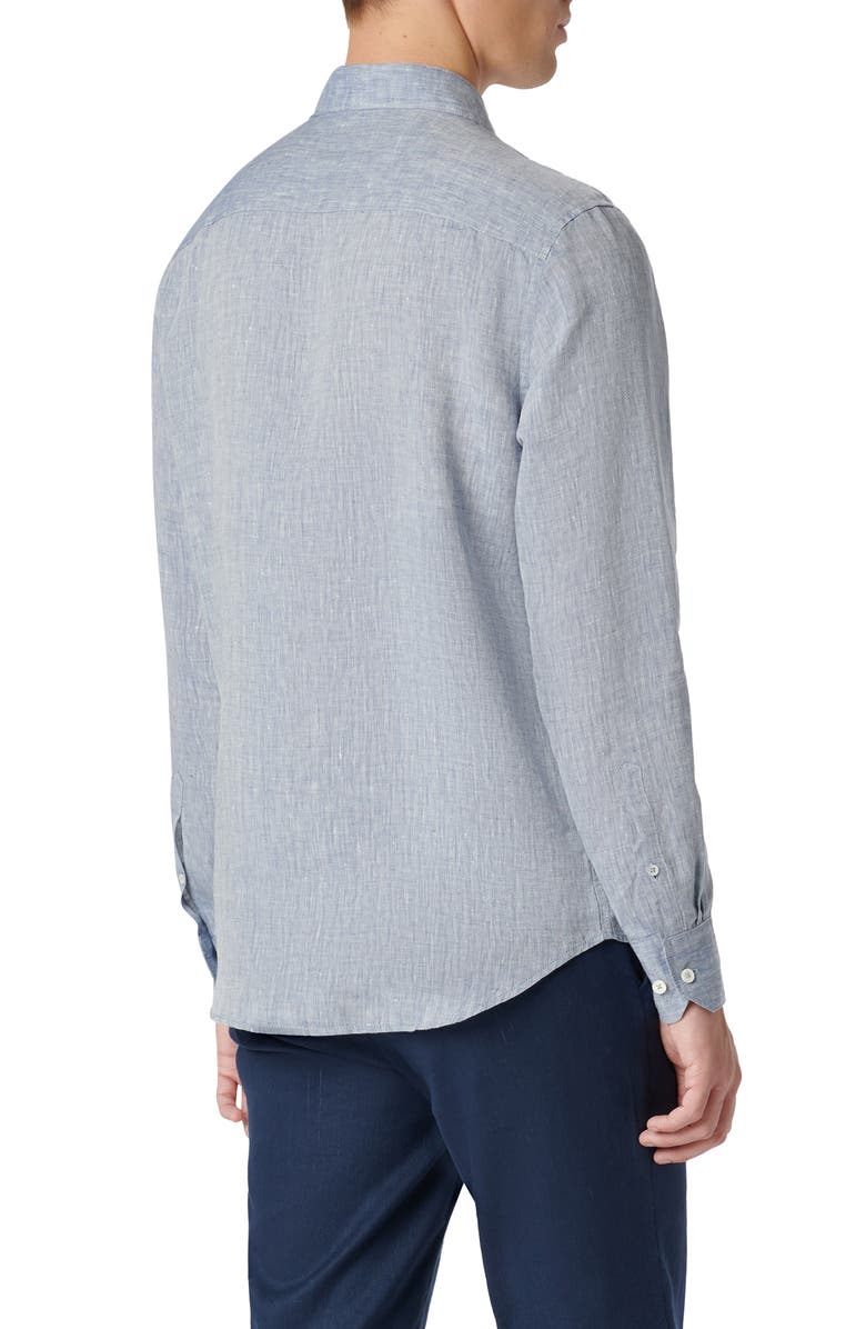Bugatchi Axel Linen Button-Up Shirt, Alternate, color, Navy