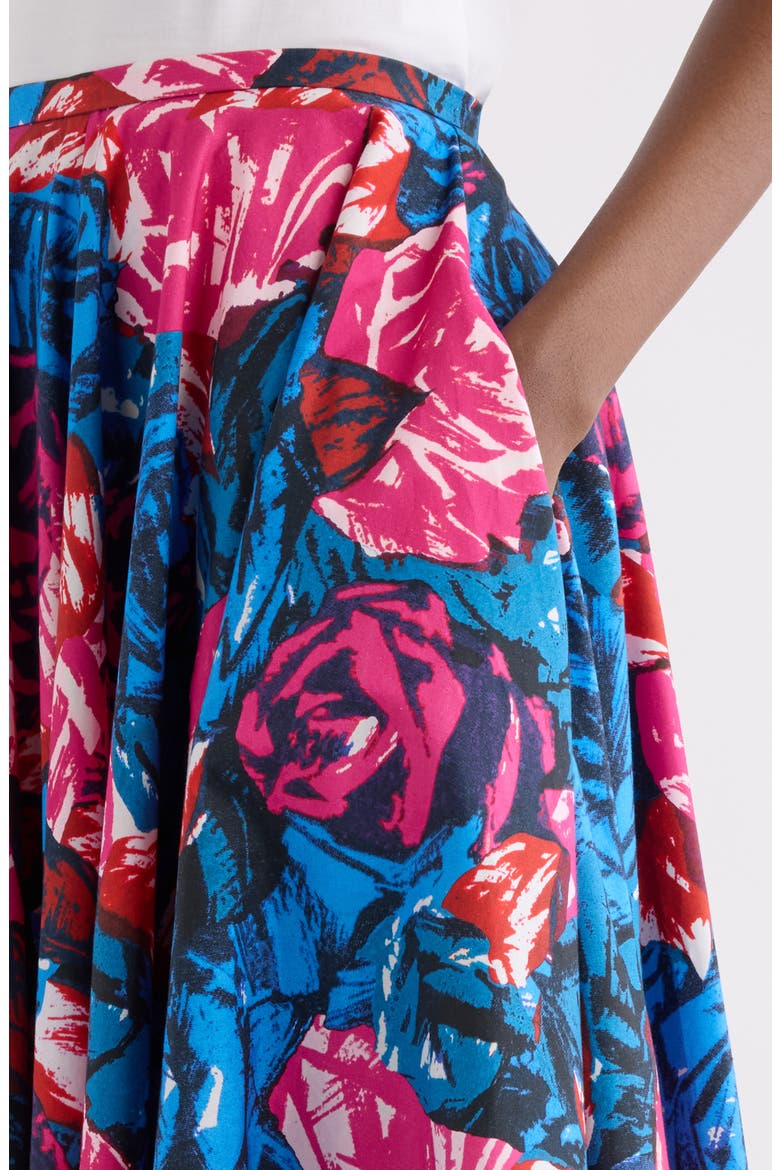 Rose Print Circular Cotton Poplin Midi Skirt, Alternate, color, ROYAL BLUE