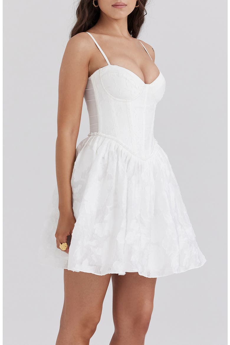Nerissa Corset Bodice Cotton Blend Fit & Flare Minidress, Alternate, color, WHITE