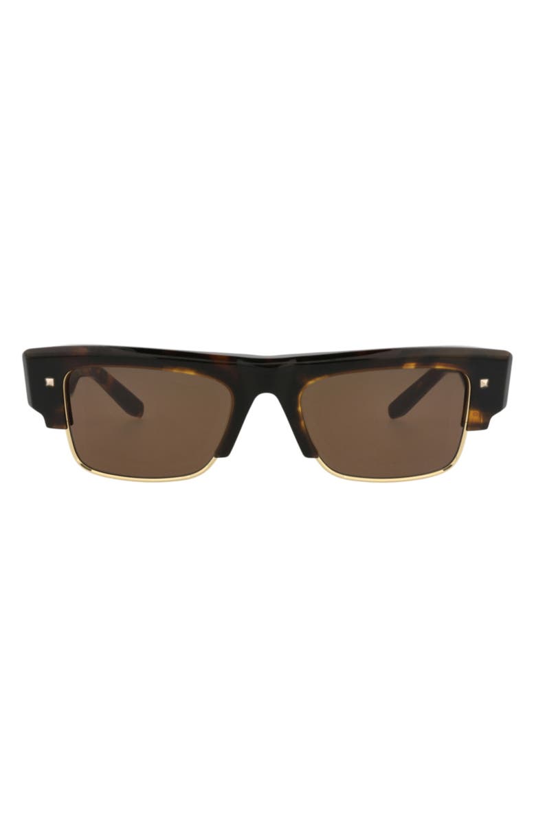 Valentino 52mm Rectangular Sunglasses, Alternate, color, Tortoise / Brown