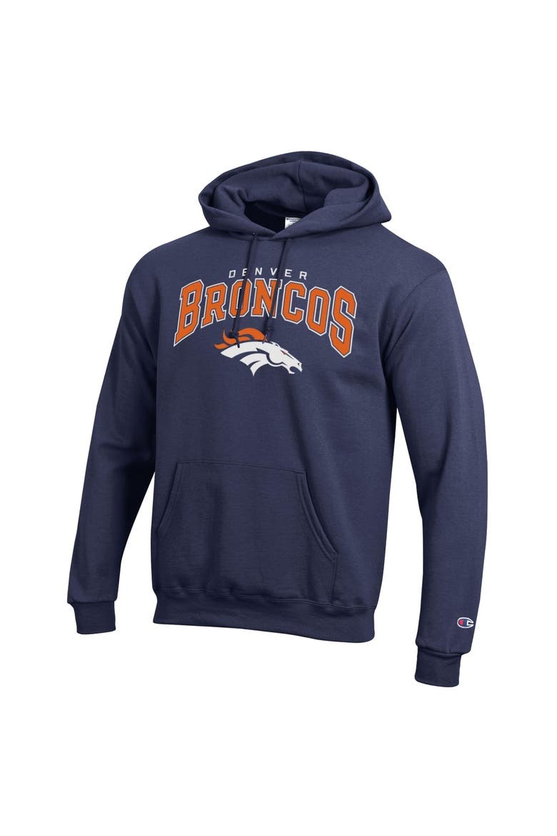 Men's Champion Navy Denver Broncos Powerblend Arch over Logo Hoodie, Alternate, color, Navy