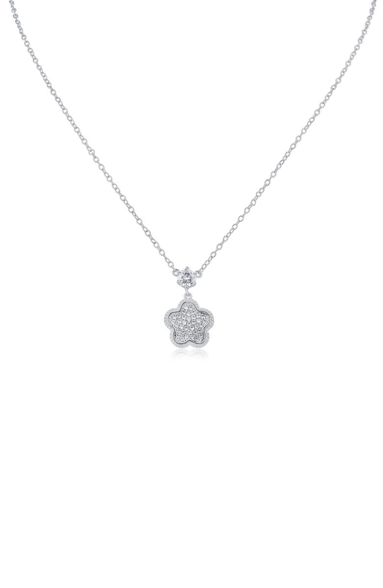 CZ by Kenneth Jay Lane Pavé Cubic Zirconia Clover Pendant Necklace, Main, color, Clear Silver