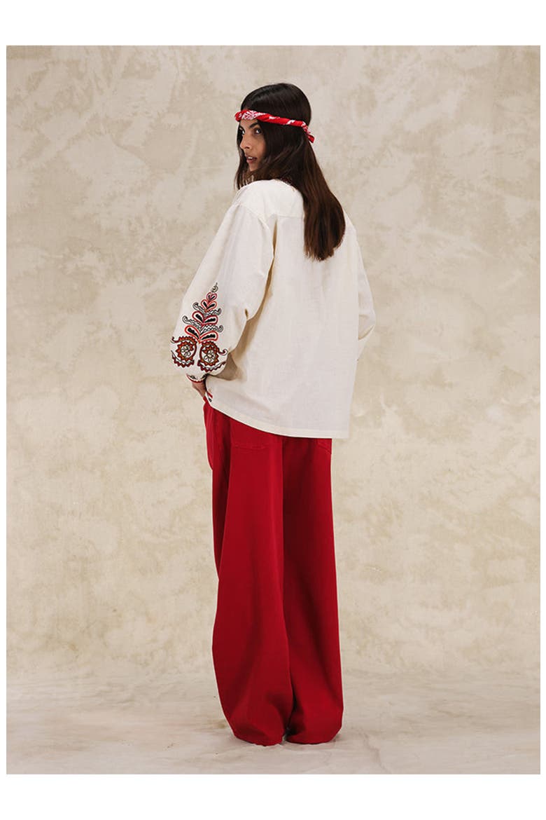 Cinthya Embroidered Cotton Linen Blouse, Alternate, color, OFF WHITE