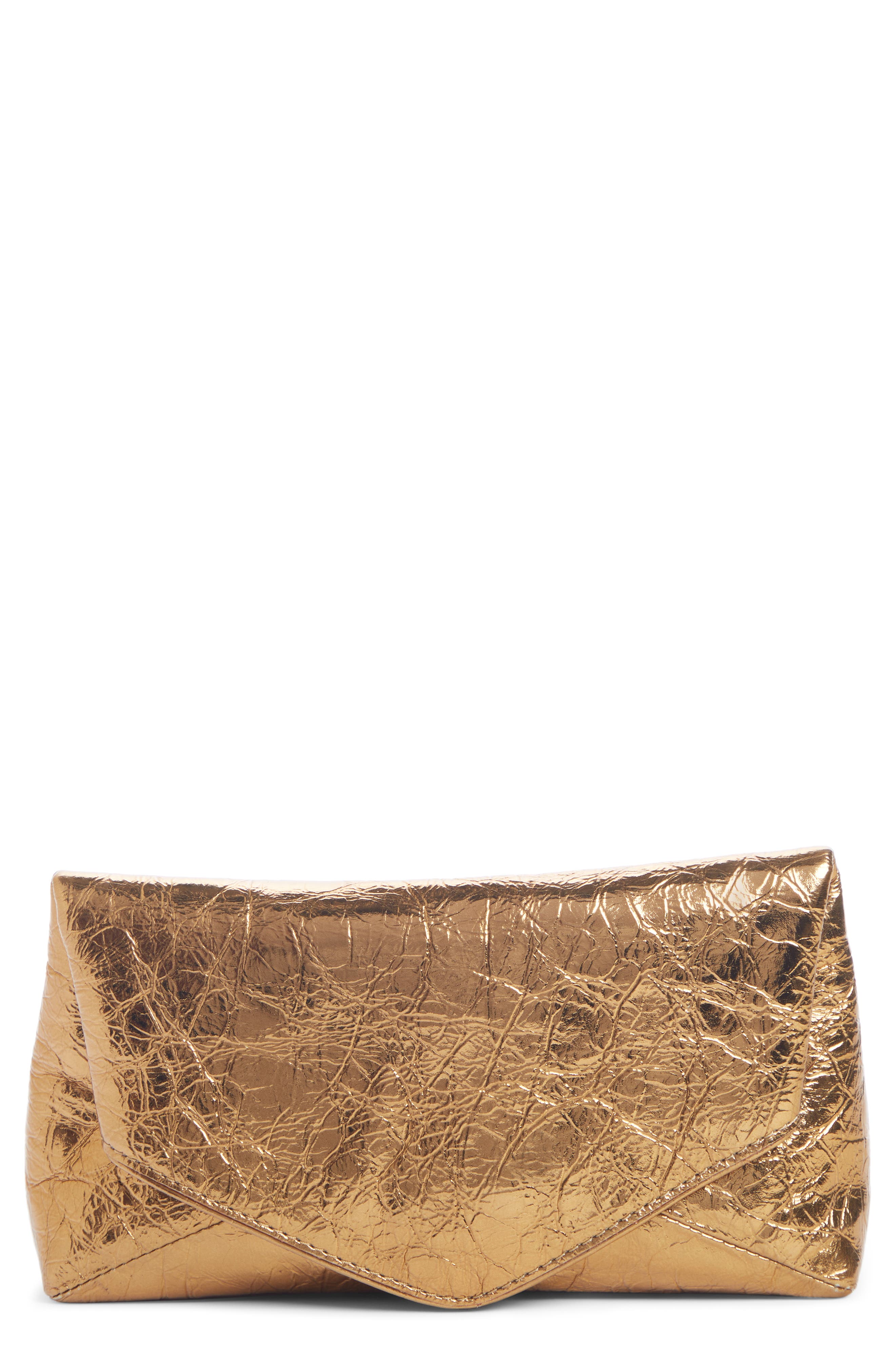 Dries Van Noten Small Metallic Leather Envelope Clutch, Main, color, 