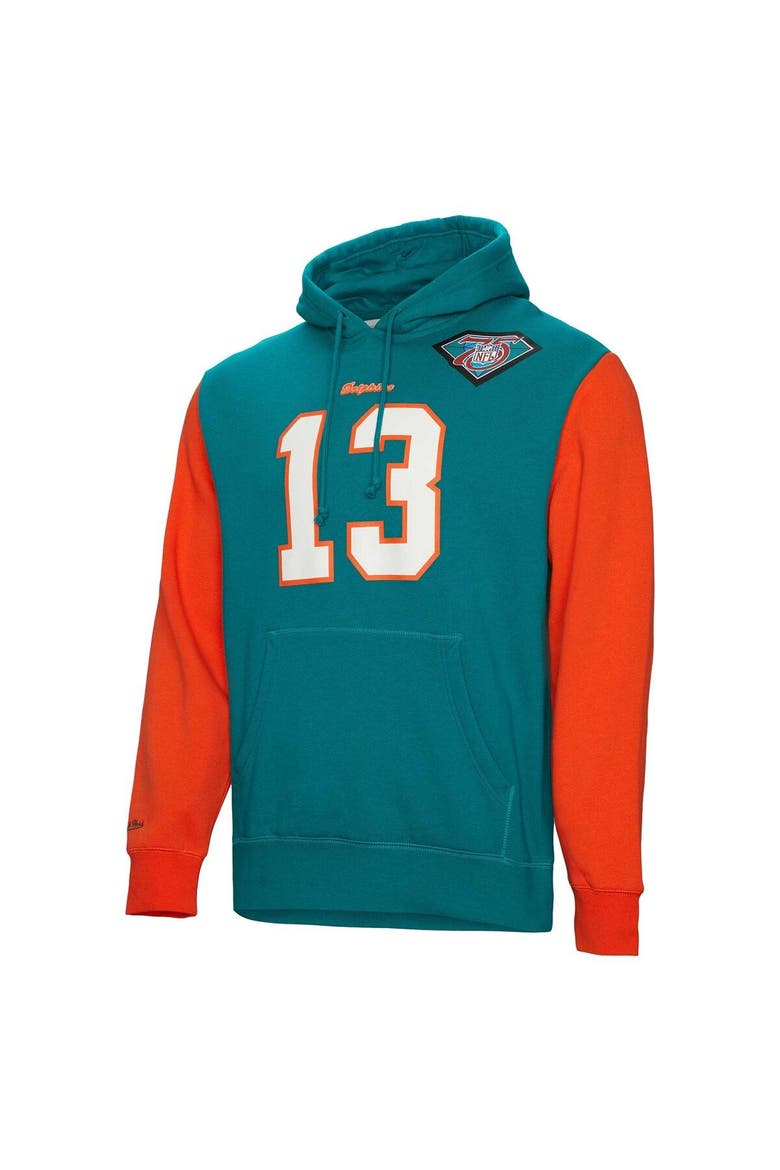 Men's Mitchell & Ness Dan Marino Aqua Miami Dolphins Retired Player Name & Number Pullover Hoodie, Alternate, color, Aqua