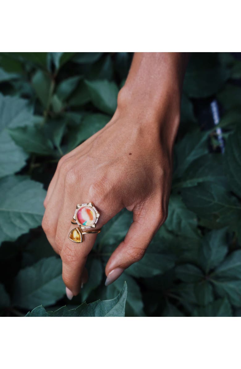 LuvMyJewelry Girl on Fire Design Citrine Gemstone Diamond Yellow Gold Plated Silver Open Ring, Alternate, color, 