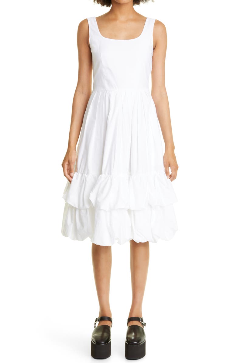 Molly Goddard Nikita Tiered Bubble Hem Pleated Cotton Midi Dress, Main, color,