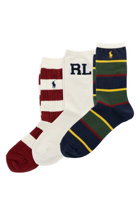 Assorted 3-Pack Preppy Crew Socks