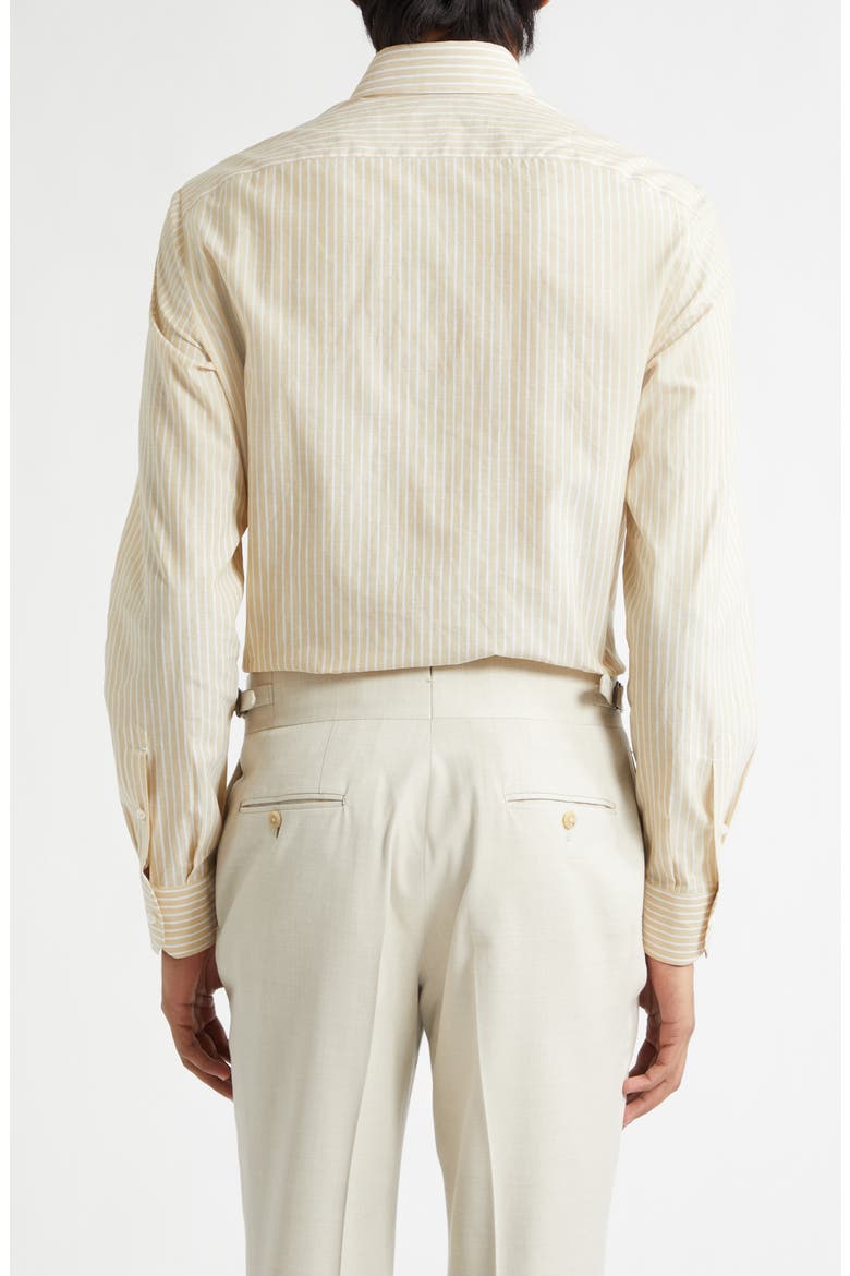 Stripe Cotton & Linen Button-Up Shirt, Alternate, color, WHITE/ YELLOW