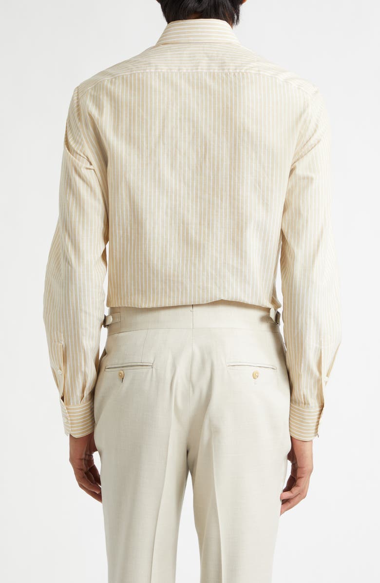 ISAIA Stripe Cotton & Linen Button-Up Shirt, Alternate, color, White/ Yellow