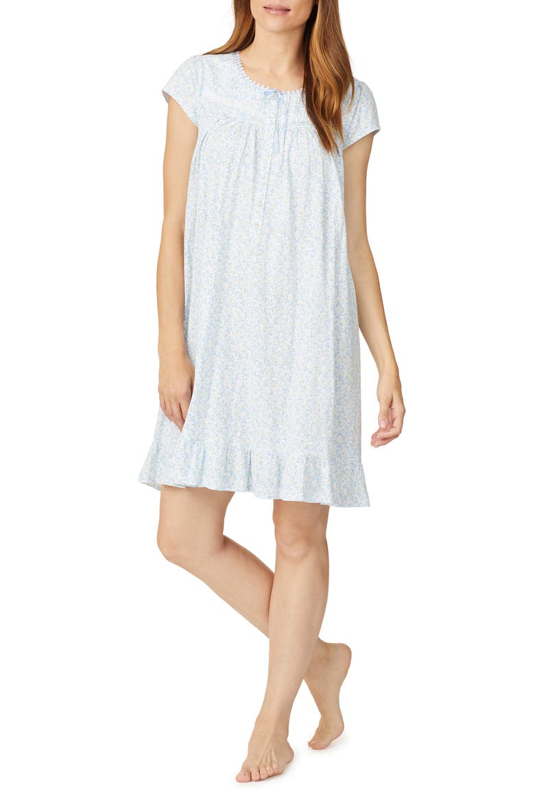 Short Cotton Jersey Nightgown, Main, color, WHITE / BLUE