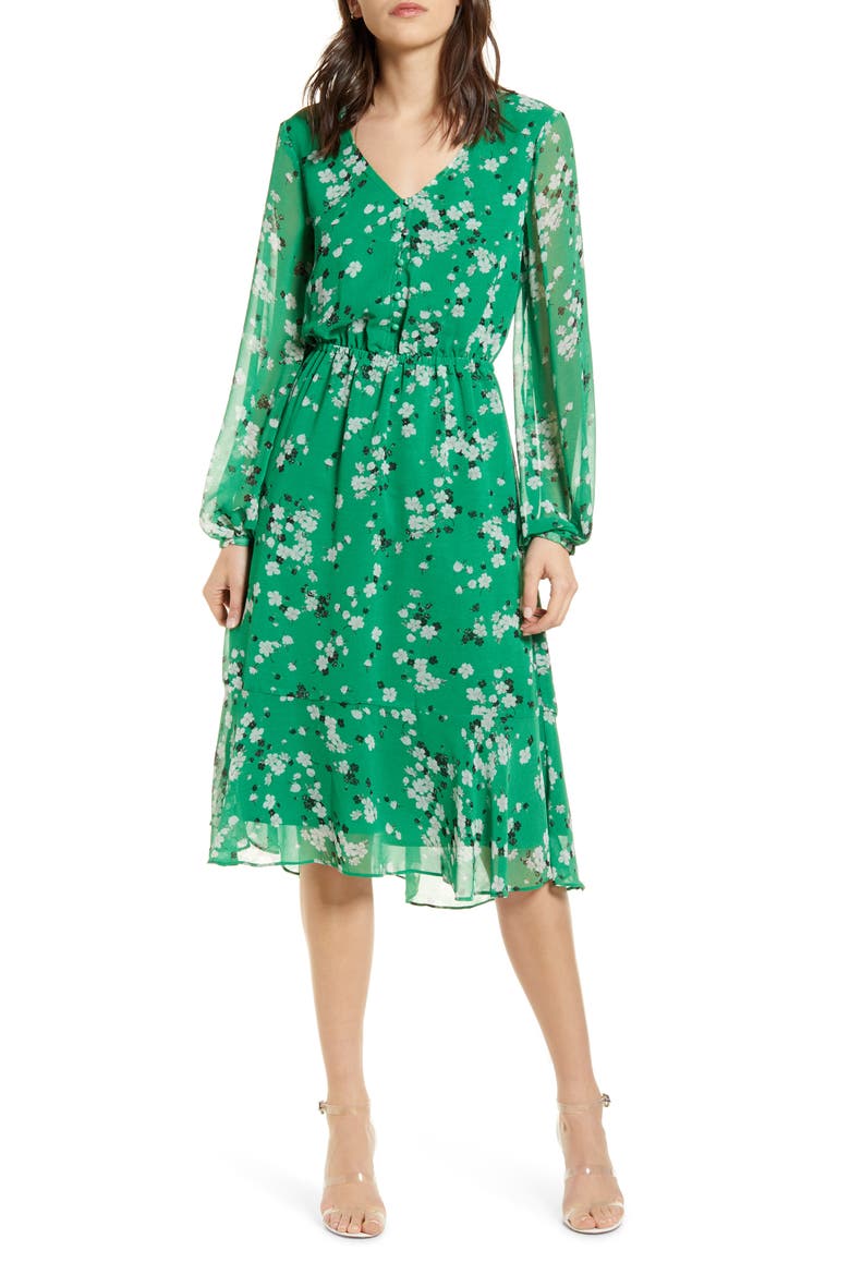 Rosalia Floral Print Long Sleeve Dress, Main, color, SHAMROCK