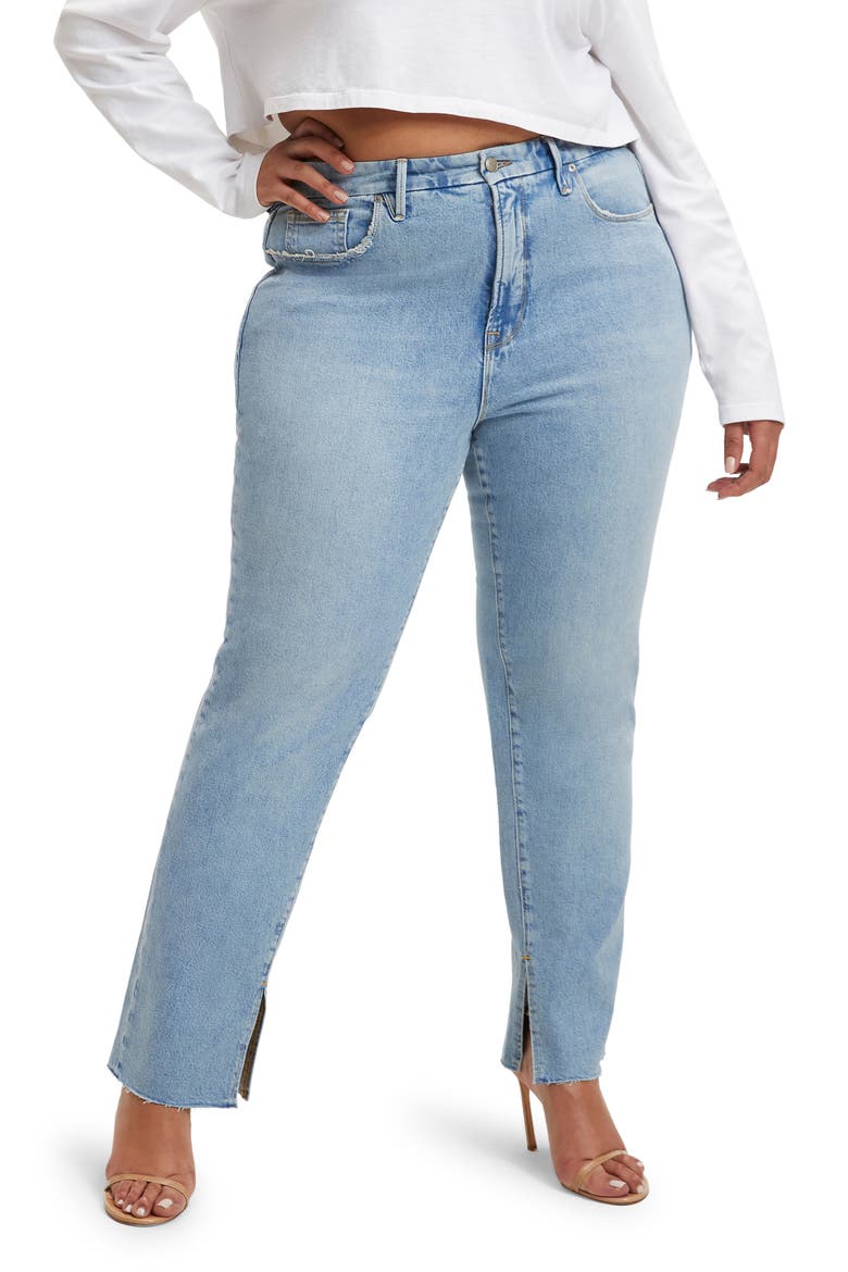 Good Boy High Waist Side Slit Raw Hem Jeans, Alternate, color, INDIGO118