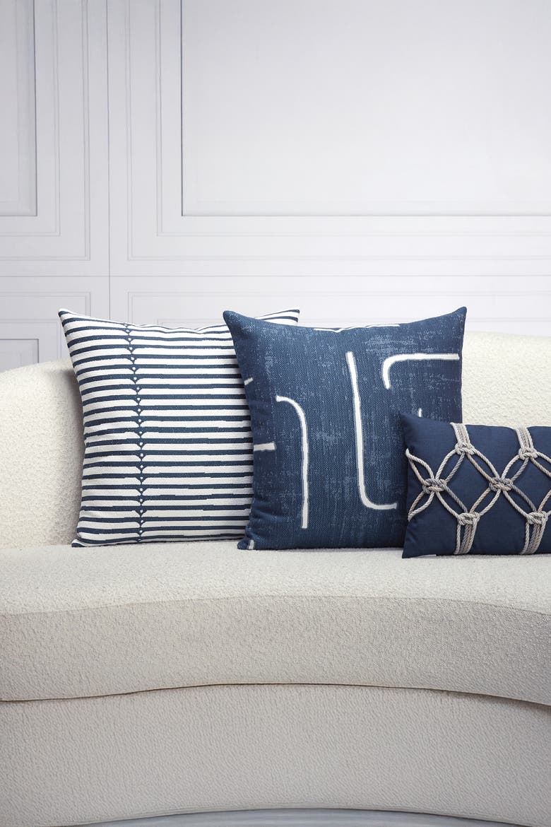 Rope Hand Knotted Macrame Indoor & Outdoor Woven Accent Pillow, Alternate, color, Indigo