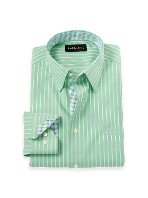 Cotton Poly Spandex Point Collar Twill Slim Contrast Trim Button Cuff Long Sleeve