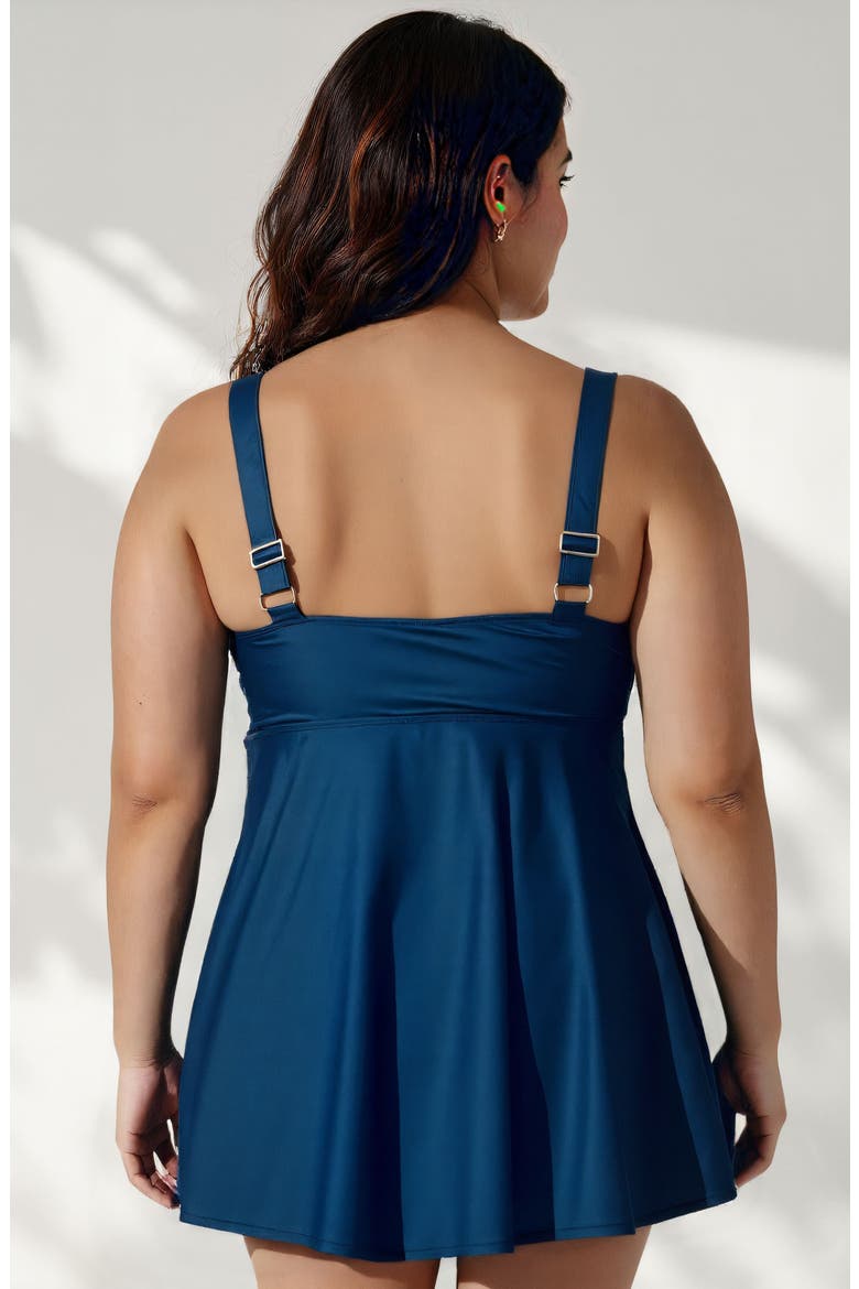 Plus Size Amber Flared Tankini Swim Top With Adjustable Straps and Removable Cups, Alternate, color, Navy