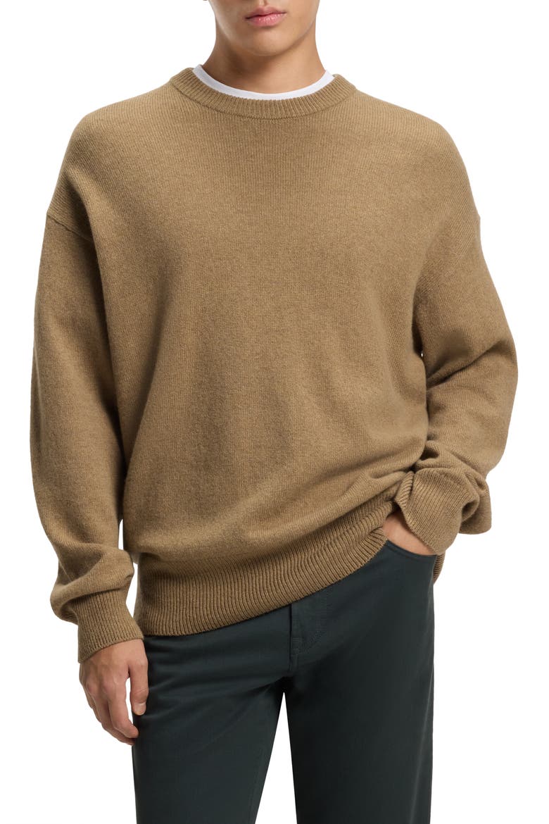 Hercole Crewneck Virgin Wool Sweater, Main, color, DARK BEIGE
