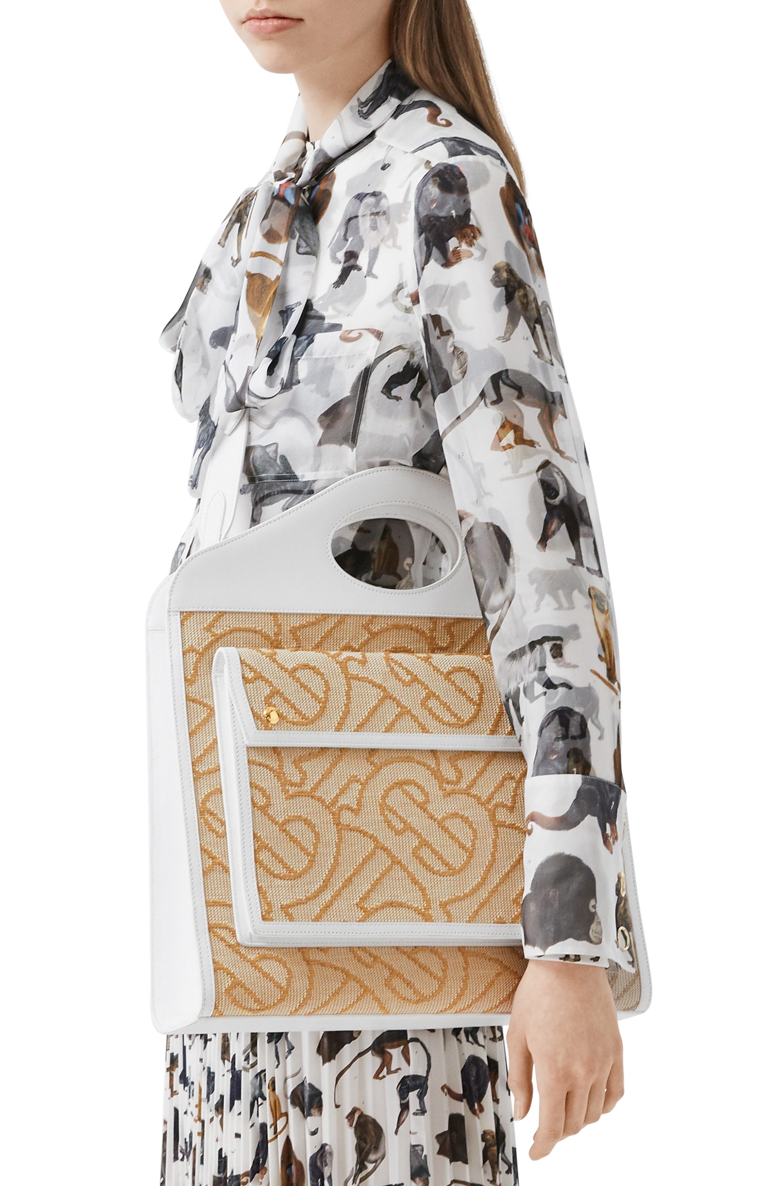 Burberry Medium Woven TB Monogram Canvas & Leather Tote, Alternate, color, 