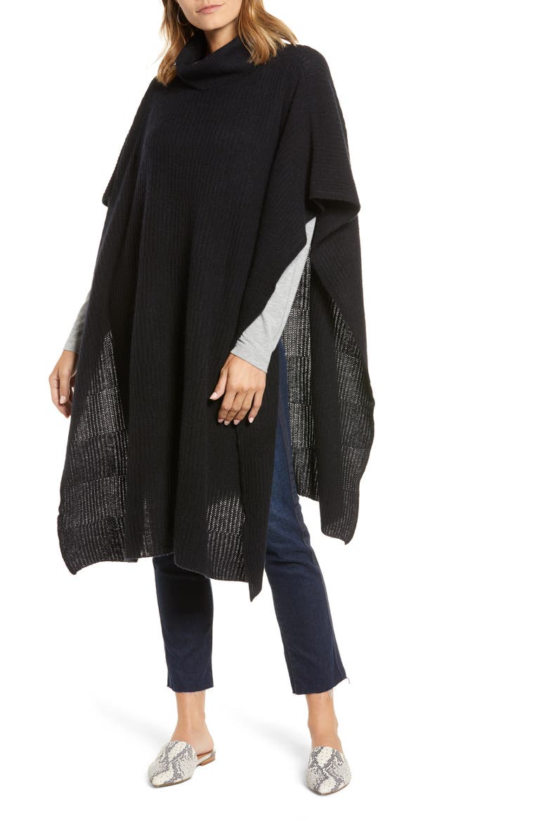Cashmere Turtleneck Poncho, Main, color, BLACK