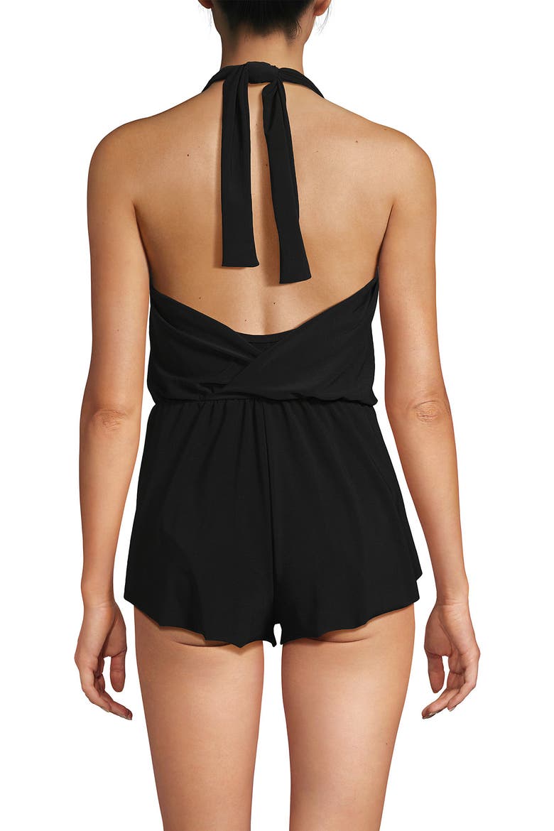 SlenderSuit Surplice Halter Swim Romper, Alternate, color, Black