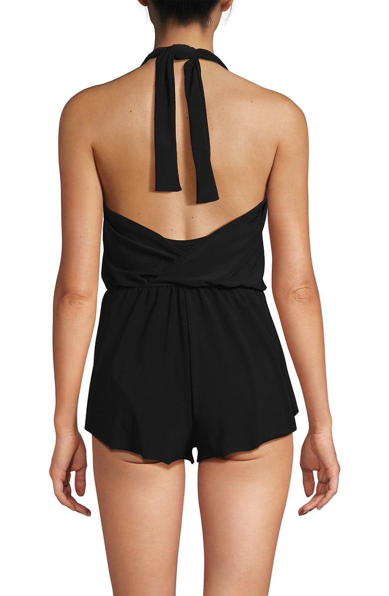 Lands' End SlenderSuit Surplice Halter Swim Romper, Alternate, color, Black
