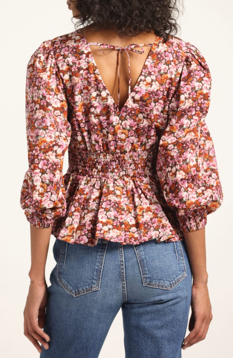 Derek Lam 10 Crosby Savannah V-Neck Peplum Top, Alternate, color, Burgundy Mini Floral