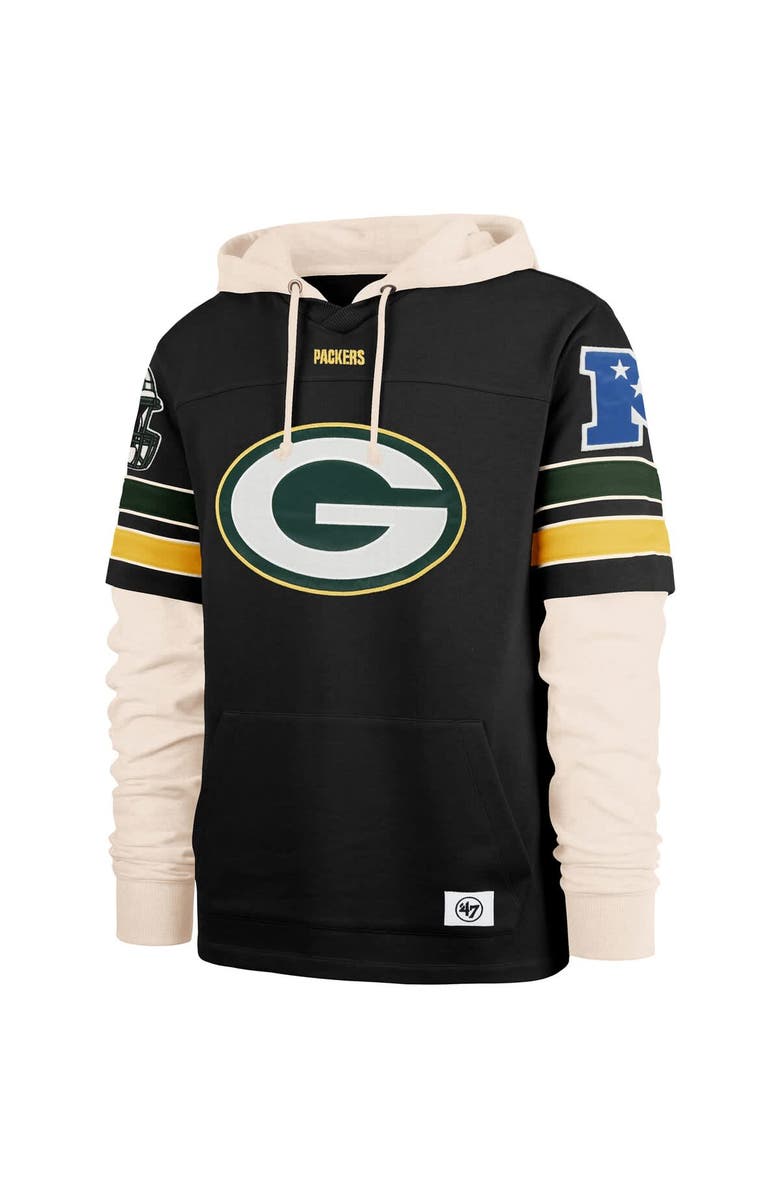 '47 Men's '47 Black Green Bay Packers Split Zone Cornerback Duo Hoodie, Alternate, color,