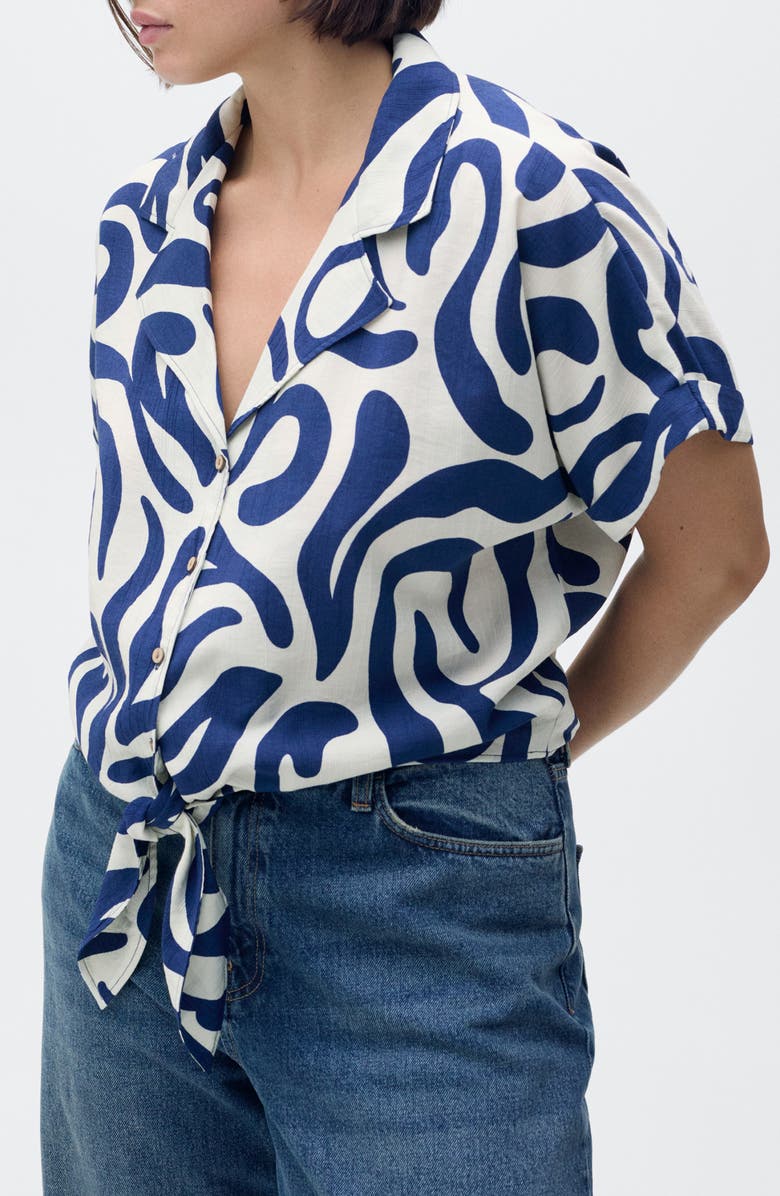 MANGO Print Tie Hem Crop Shirt, Alternate, color,